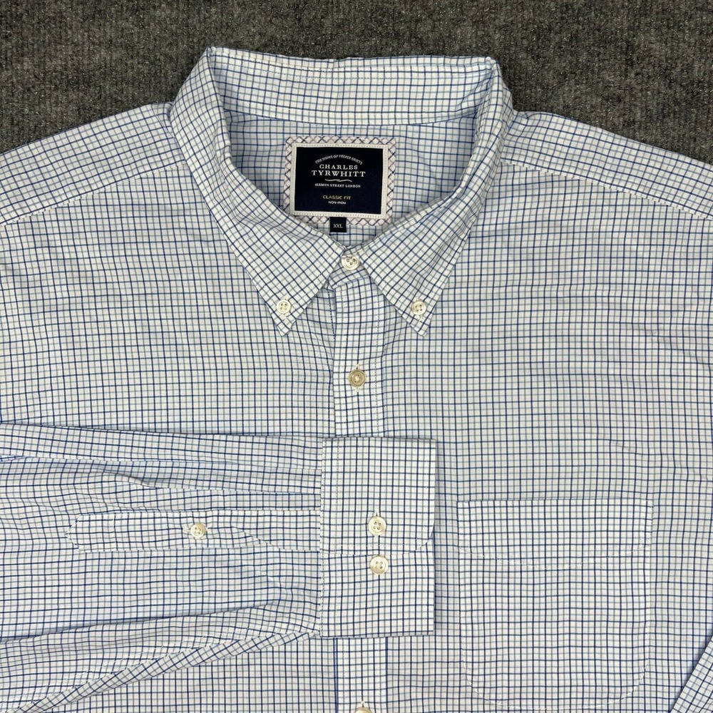 Charles Tyrwhitt Shirt Mens XXL Plaid Check Non Iron Classic Fit Long Sleeve